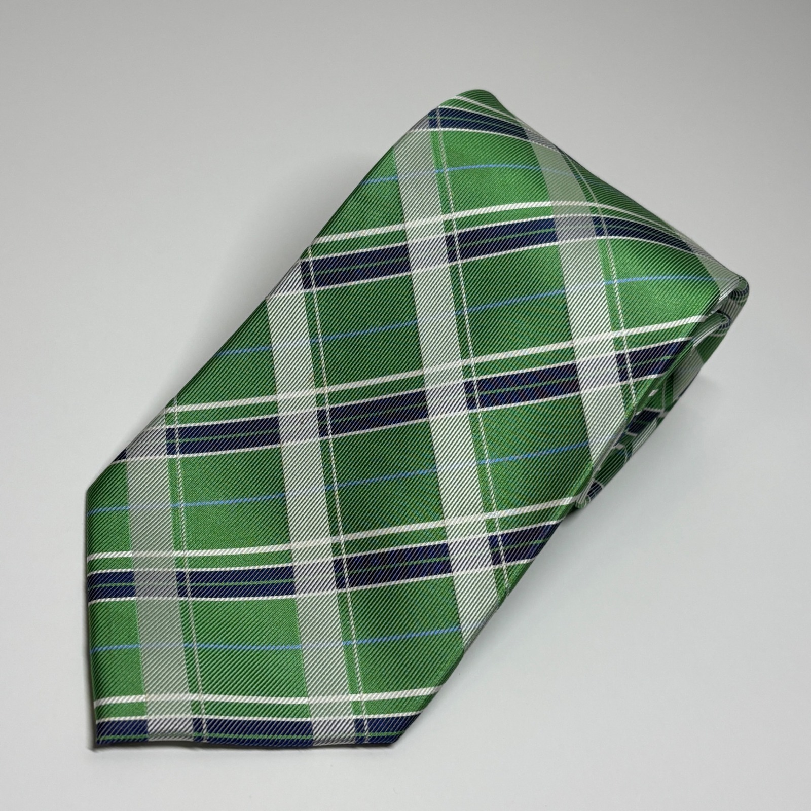Saddlebred Silk Necktie Mens One Size Green Plaid Classic Formal Tie Preppy